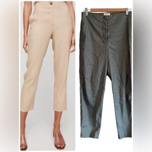 25. Aritzia Wilfred Size 8 CHERICE Linen Blend  Green Ankle Trouser Pants